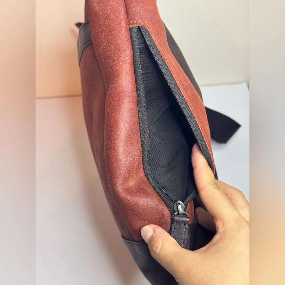 Coach Camden Leather Tech Crossbody Bag in Rust Brown